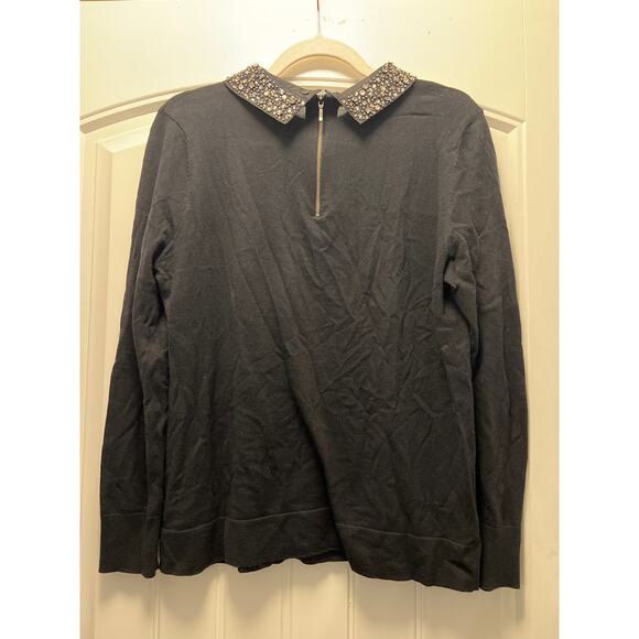 Halogen Women’s Petite Embellished Collar Trim Pullover Sweater Size M Black - Picture 3 of 4